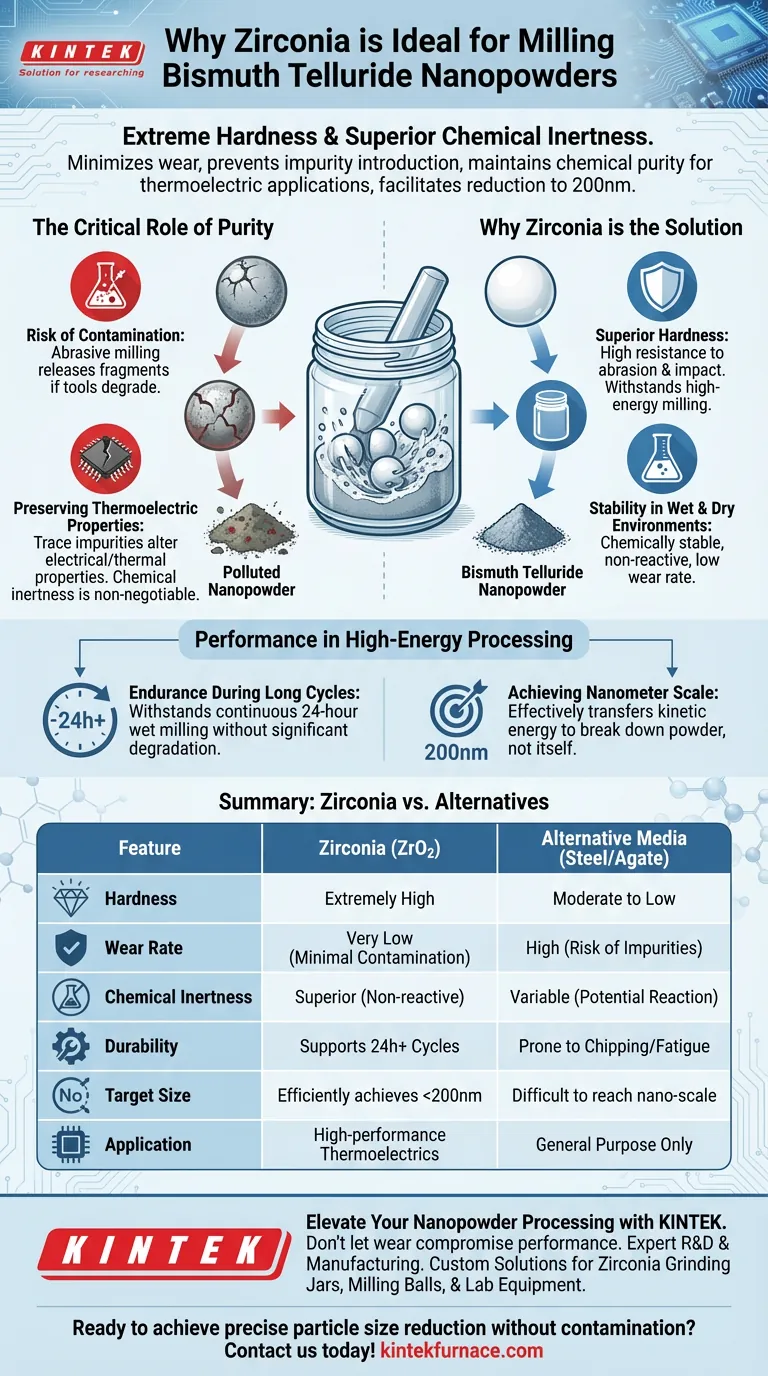 ¿Por qué los frascos de molienda y las bolas de molienda de zirconio son ideales para el Telururo de Bismuto? Logre una pureza y un rendimiento de 200 nm Guía Visual