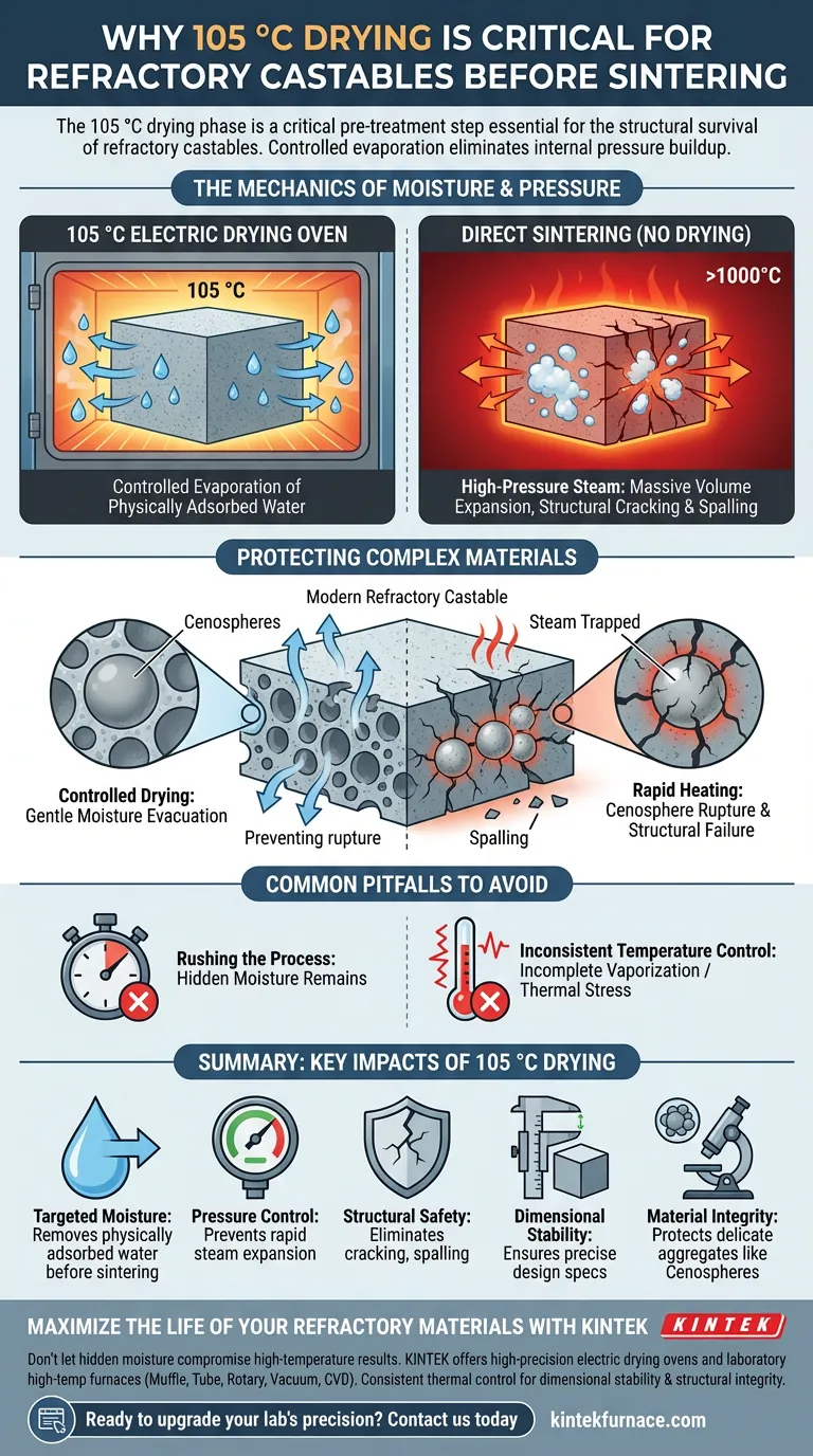 ¿Por qué es significativo un proceso de secado a 105 °C en un horno de secado eléctrico? Prevenir Fallos Estructurales en Refractarios Guía Visual