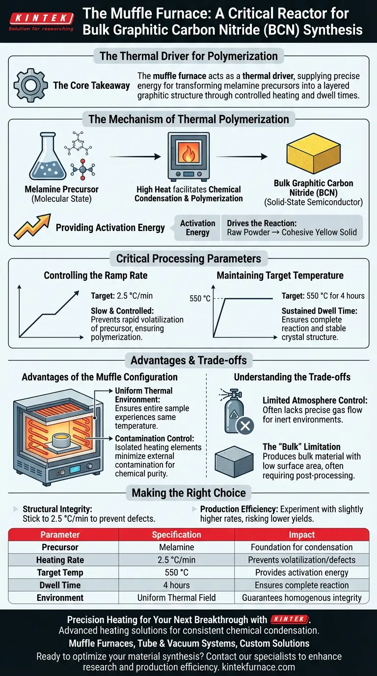 벌크 그래핀 탄소 질화물(BCN) 준비에서 머플로로의 역할은 무엇인가요? BCN 합성 마스터 시각적 가이드