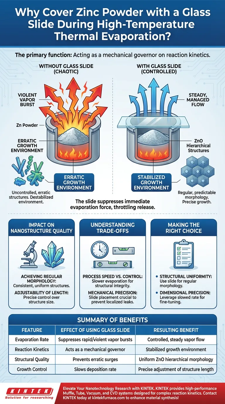 ¿Por qué se utiliza un portaobjetos de vidrio específico para cubrir el polvo de zinc? Dominando la precisión de las nanoestructuras de ZnO Guía Visual
