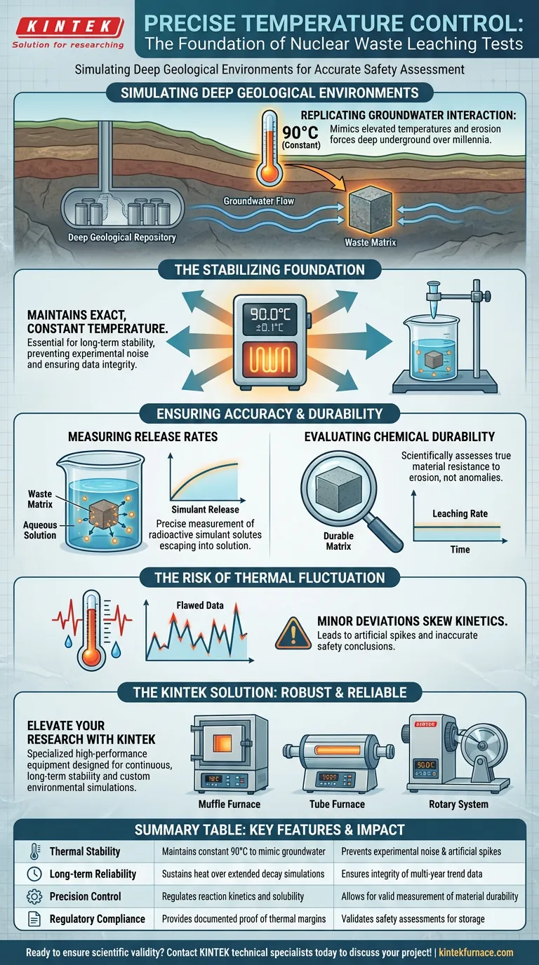 核廃棄物浸出試験における精密な温度制御の役割は何ですか？安全評価の精度を確保する ビジュアルガイド