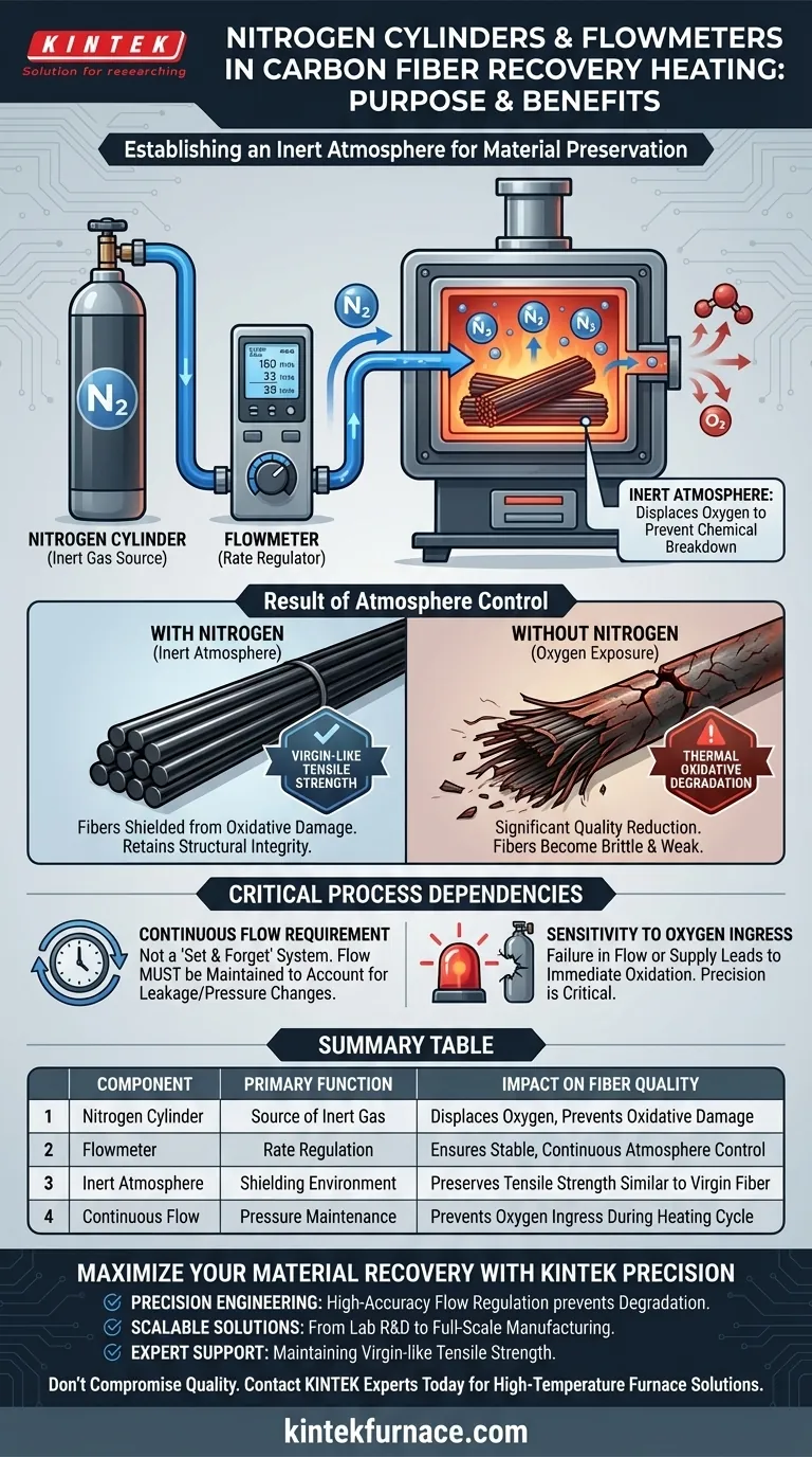 窒素ボンベとフローメーターを使用する目的は何ですか？炭素繊維の優れた回収を保証する ビジュアルガイド