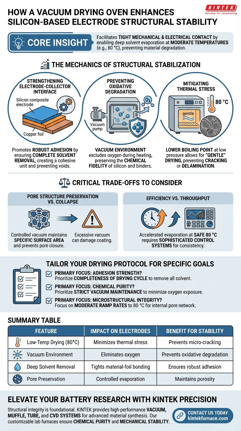 진공 건조 오븐은 실리콘 기반 복합 전극 시트의 구조적 안정성에 어떻게 기여합니까? 시각적 가이드
