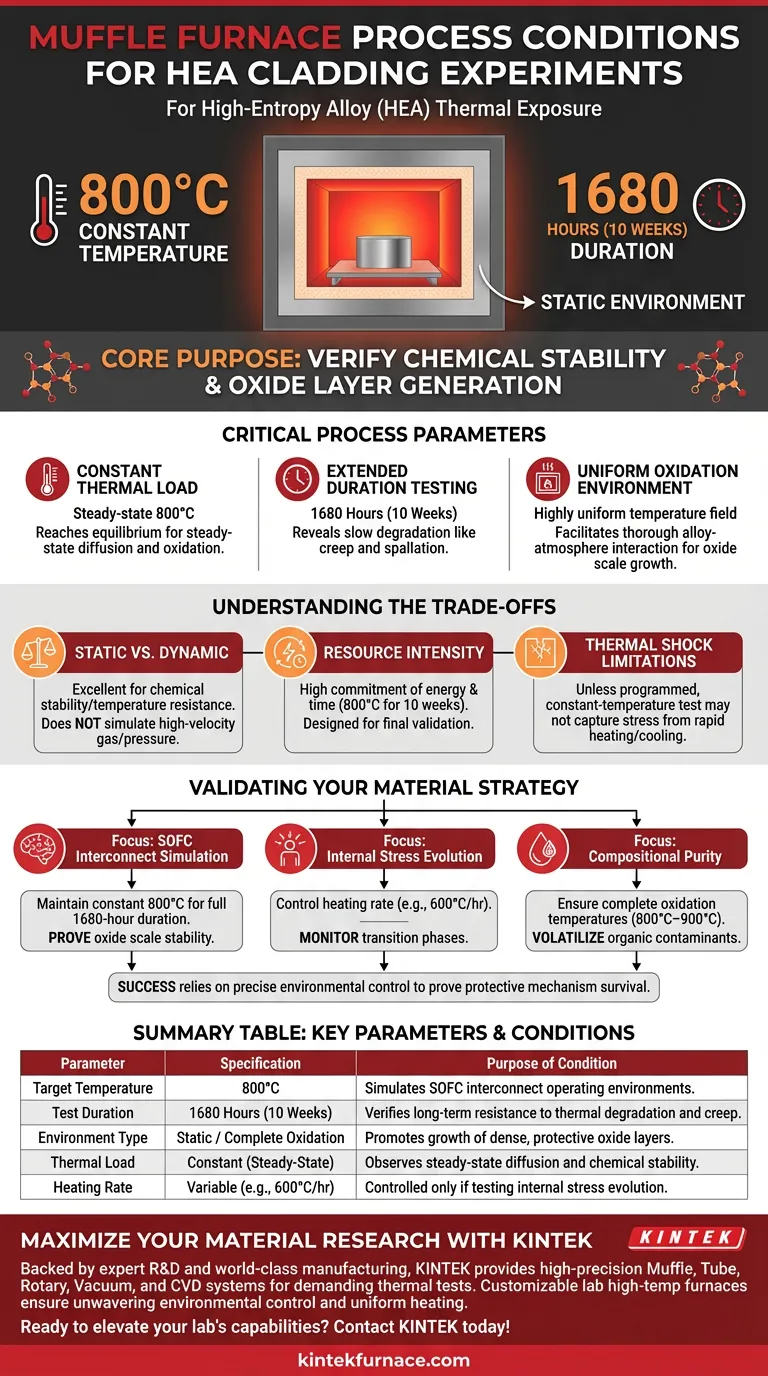 Condiciones del proceso para experimentos térmicos de revestimiento de HEA: Garantizando la estabilidad a 800 °C y la resistencia durante 1680 horas. Guía Visual