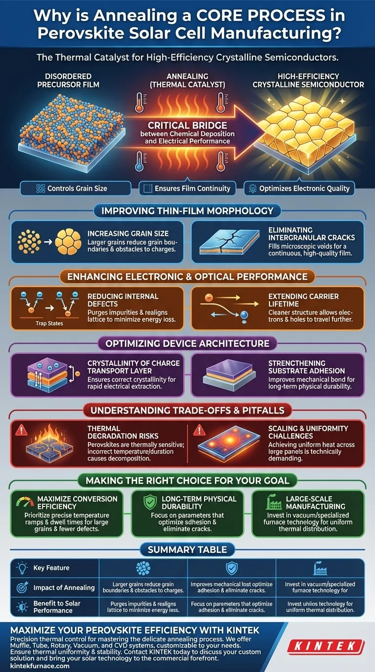 Por que o recozimento é considerado um processo central na fabricação de células solares de perovskita? Desbloqueie a Eficiência Máxima Guia Visual