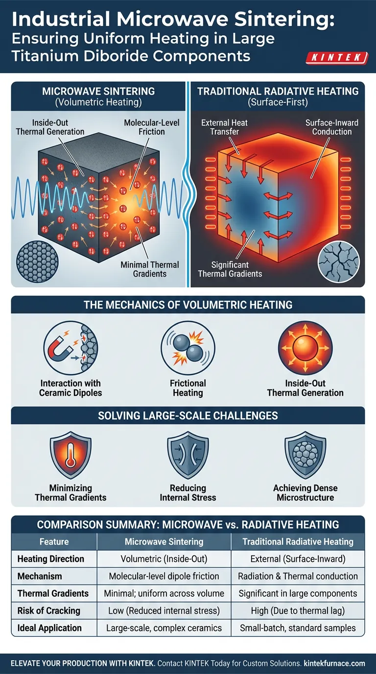 كيف يضمن فرن التلبيد الصناعي بالميكروويف التسخين الموحد؟ إتقان معالجة السيراميك على نطاق واسع دليل مرئي