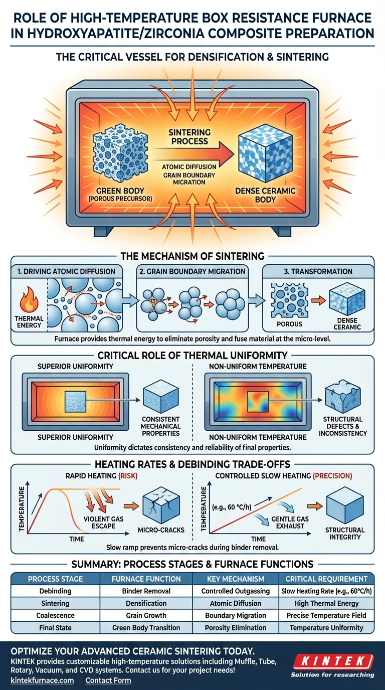 ¿Qué papel juega un horno de resistencia de caja de alta temperatura en la preparación de compuestos de hidroxiapatita/zirconia? Guía Visual
