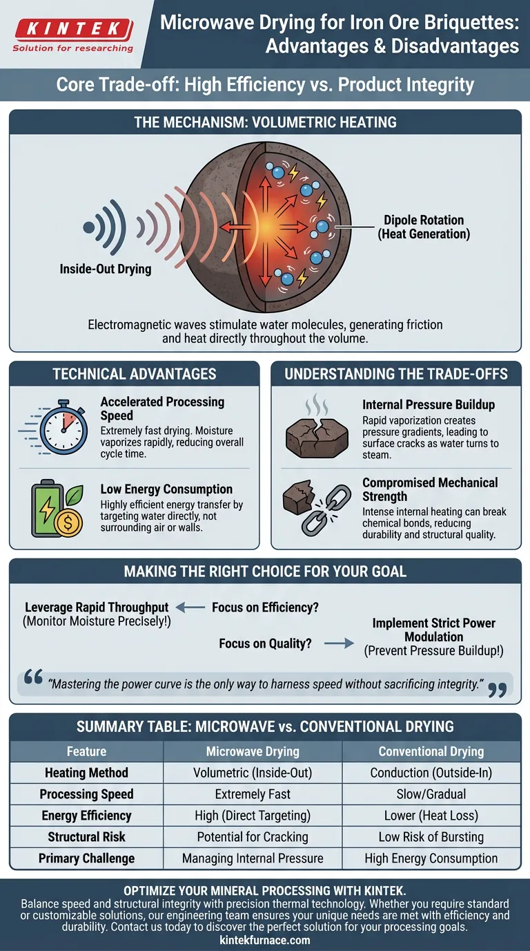 Quais são as vantagens e desvantagens da secagem por micro-ondas para briquetes de minério de ferro? Insights de Processo de Especialistas Guia Visual