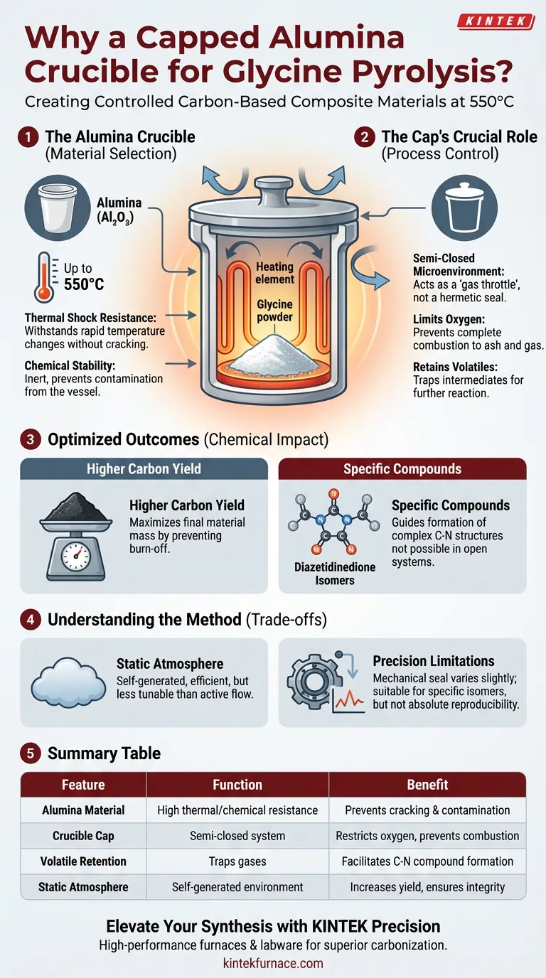 为什么在甘氨酸热解中使用带盖的氧化铝坩埚？优化您的碳基复合材料合成 图解指南