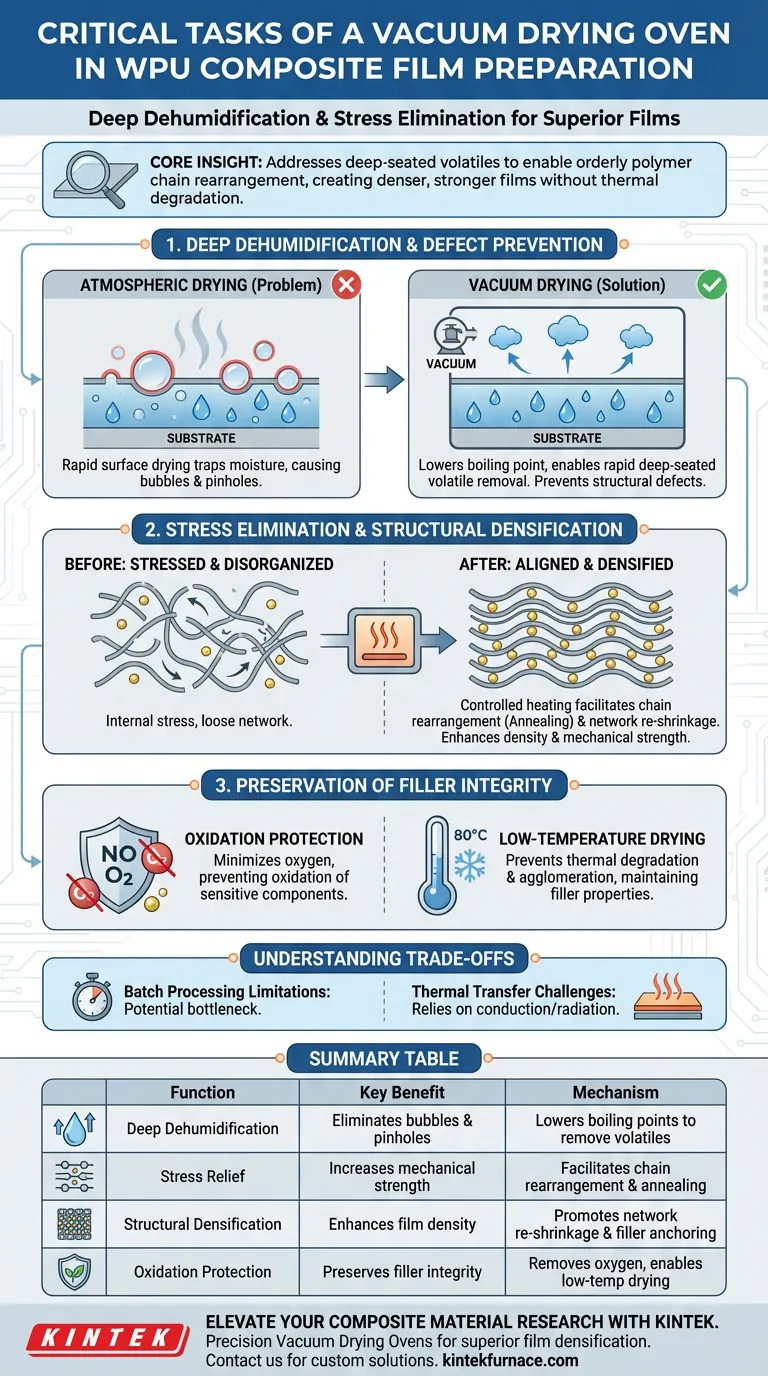 WPUフィルムにとって、真空乾燥オーブンはどのような重要なタスクを実行しますか？欠陥のない複合材料の完全性を確保する ビジュアルガイド