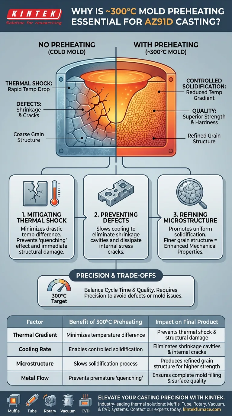 为什么AZ91D铸造需要将模具预热至300°C？优化结构完整性和晶粒细化 图解指南
