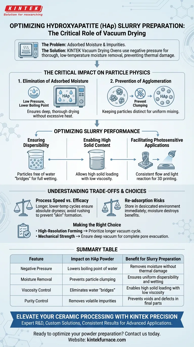 真空干燥箱在 HAp 粉末加工中的作用是什么？优化您的浆料以获得高密度陶瓷 图解指南