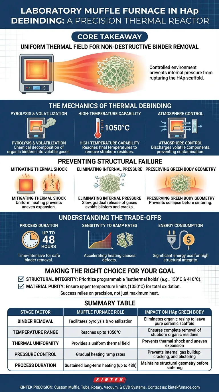 Как лабораторная муфельная печь используется на этапе удаления связующего из зеленых тел из гидроксиапатита? Точный контроль температуры Визуальное руководство
