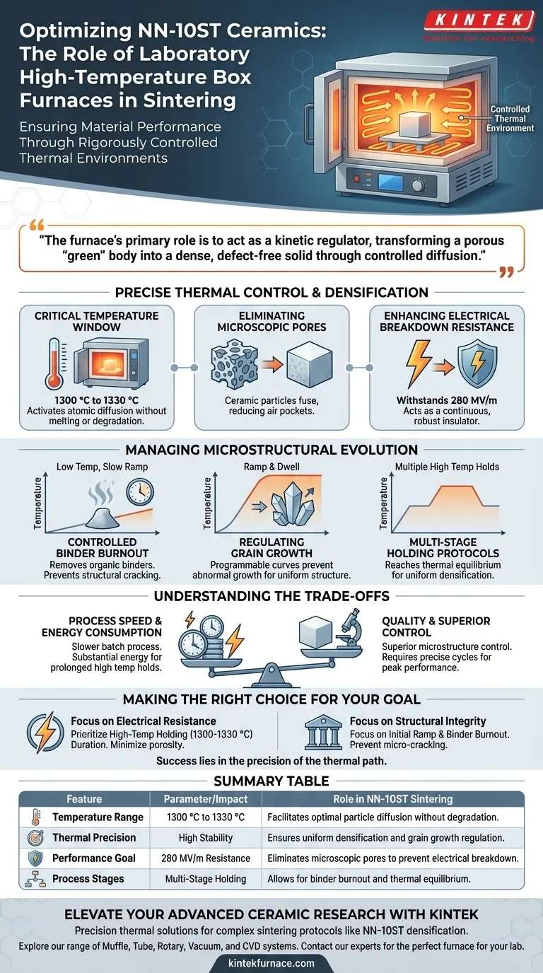 ¿Cómo garantiza un horno de caja de alta temperatura de laboratorio el rendimiento del material de las cerámicas a base de NN-10ST? Guía Visual
