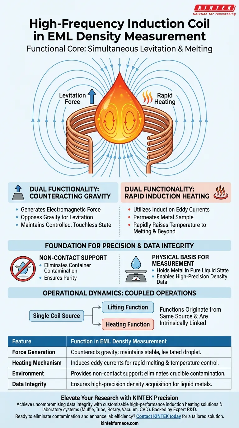 ¿Qué papel juega la bobina de inducción de alta frecuencia en la medición de densidad con EML? Desbloquee un análisis preciso de metales Guía Visual