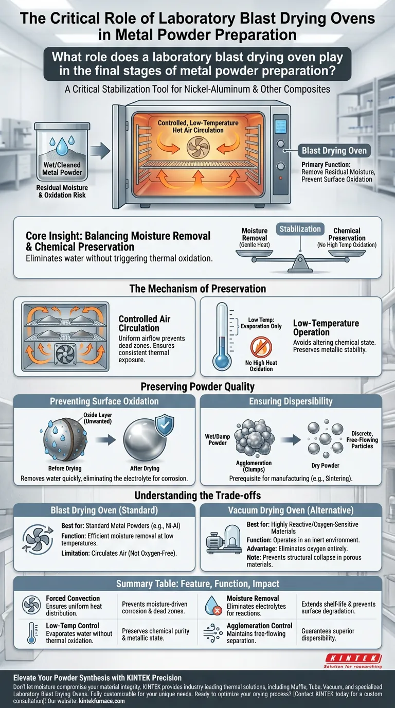 实验室鼓风干燥箱在金属粉末制备中扮演什么角色？确保纯度与防止氧化 图解指南