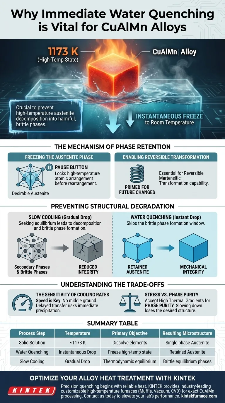 CuAlMn 합금에 즉각적인 물 담금질이 필요한 이유는 무엇인가요? 형상 기억 합금의 마스터 상 유지 시각적 가이드