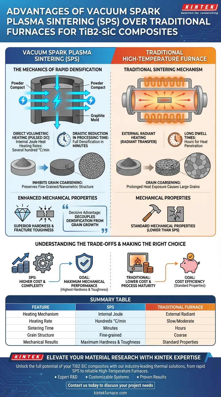TiB2-SiCに対して、従来の炉と比較した場合の真空スパークプラズマ焼結（SPS）システムの利点は何ですか？ ビジュアルガイド
