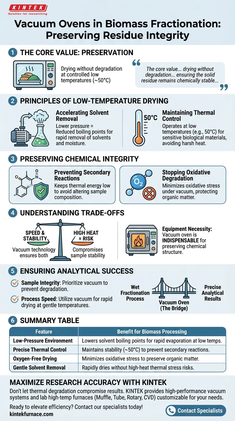 ¿Cómo contribuye un horno de vacío al procesamiento de residuos sólidos en la fracción de biomasa? Garantizar la integridad de la muestra Guía Visual