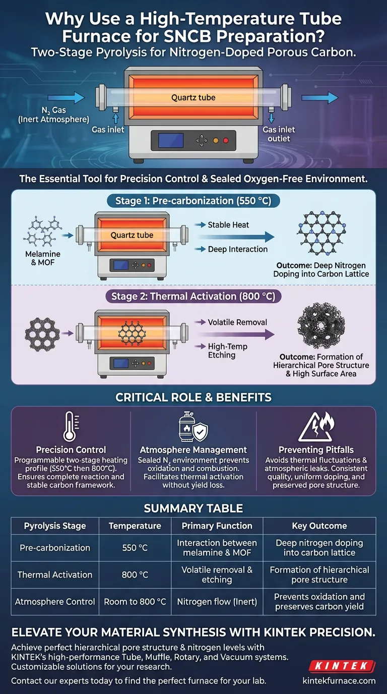 Por que um forno tubular de alta temperatura é usado para a preparação de SNCB? Otimizar a Síntese de Carbono Poroso Dopado com Nitrogênio Guia Visual