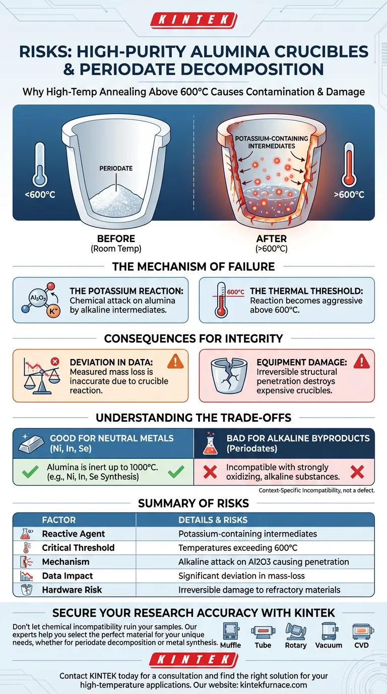 Quais são os riscos de usar cadinhos de alumina de alta pureza para decomposição de periodato? Evite erros cruciais de dados Guia Visual