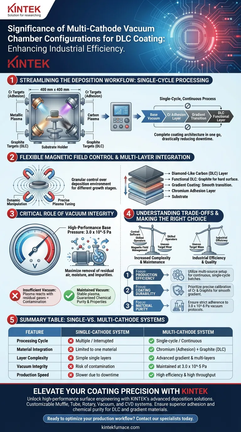 Qual è il significato di una configurazione di camera a vuoto multi-catodo? Aumenta l'efficienza e l'adesione del rivestimento DLC Guida Visiva