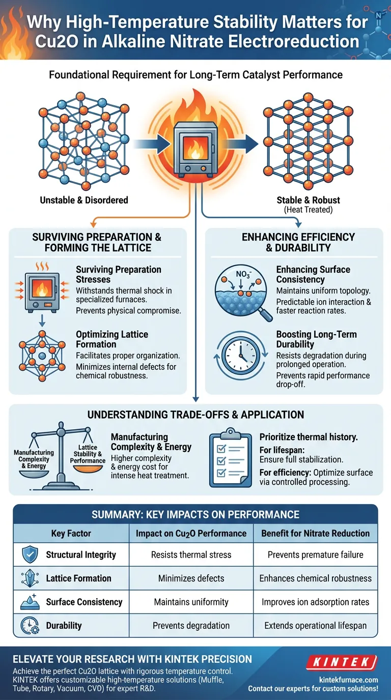 لماذا يعتبر الثبات عند درجات الحرارة العالية مهماً للركائز النحاسية (Cu2O)؟ ضمان كفاءة التحفيز الكهربائي طويل الأمد دليل مرئي