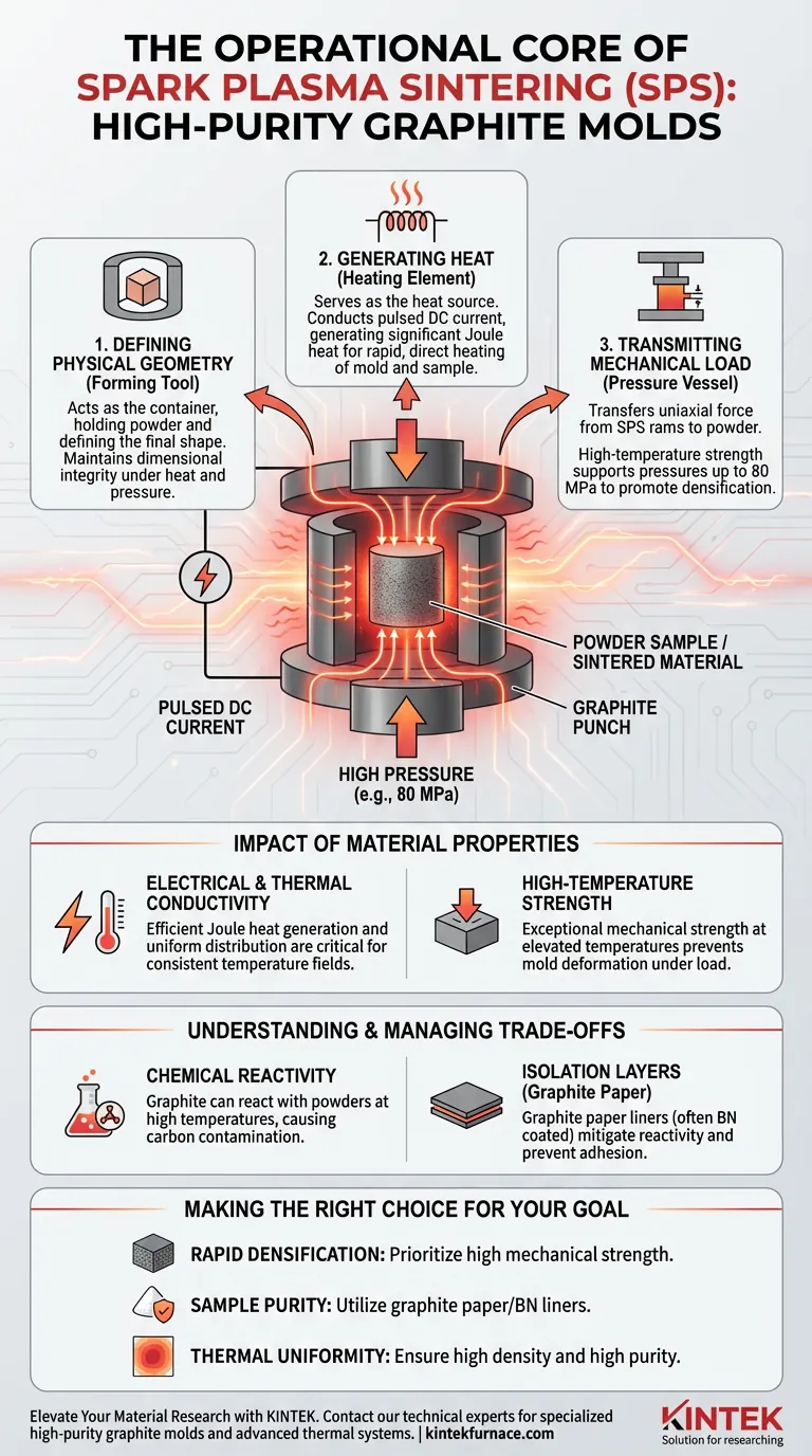 高纯石墨模具在SPS中的主要功能是什么？优化您的放电等离子烧结工艺 图解指南