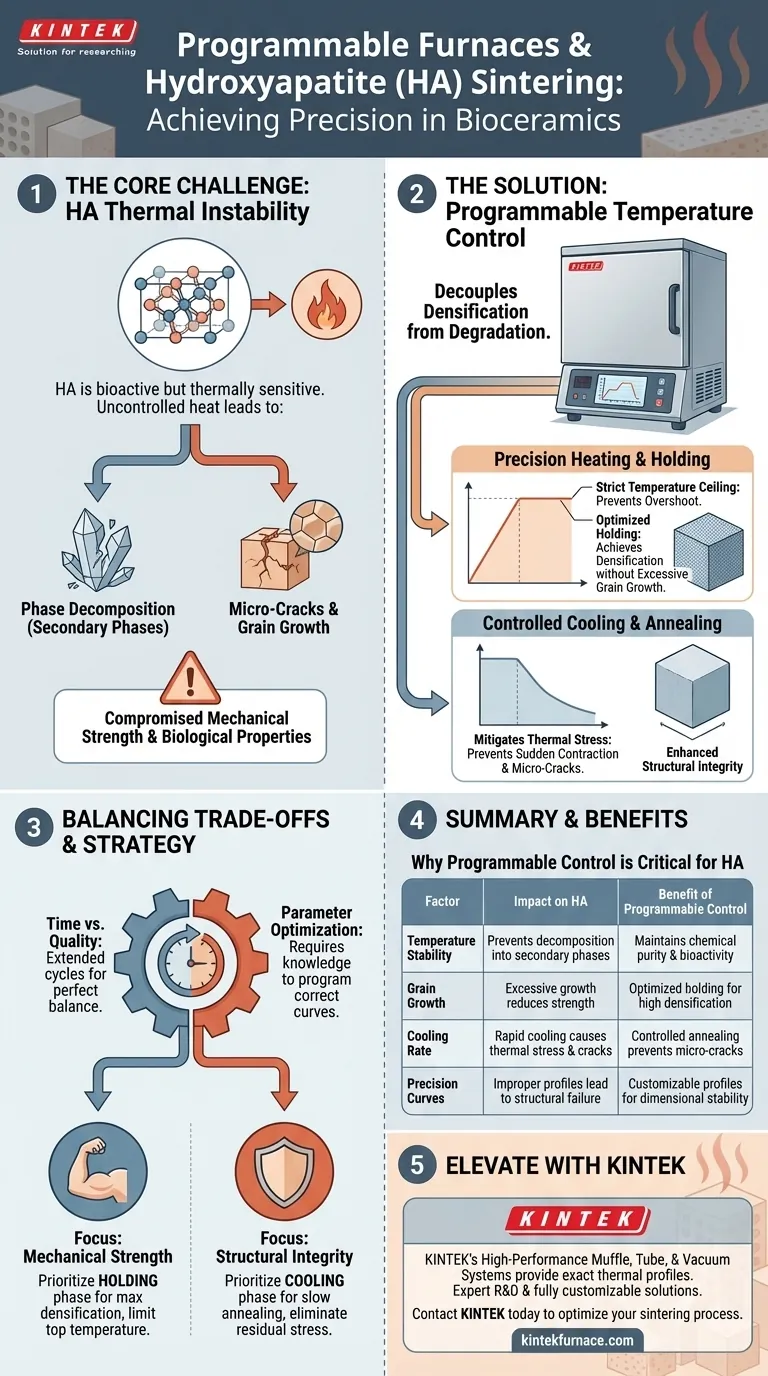 Warum ist ein programmierbarer Temperaturkontrollofen für das Sintern von HA notwendig? Gewährleistung der strukturellen Integrität & Reinheit Visuelle Anleitung