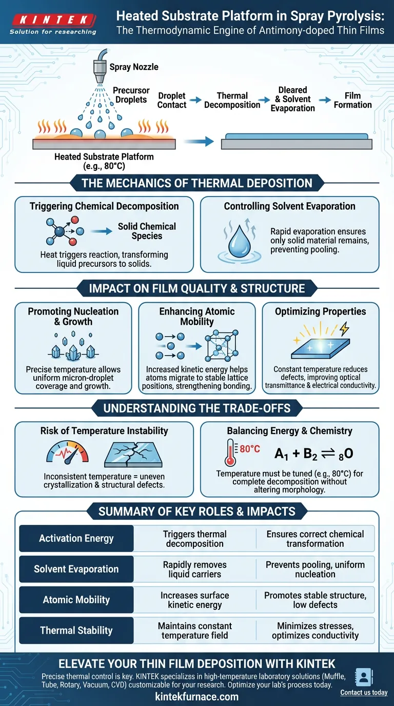 在喷雾热解沉积中，加热基板平台起着什么作用？优化您的薄膜质量 图解指南
