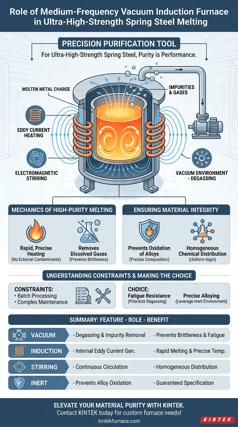 Qual é a função de um forno de indução a vácuo de frequência média? Aumentar a pureza em aço para molas de alta resistência Guia Visual