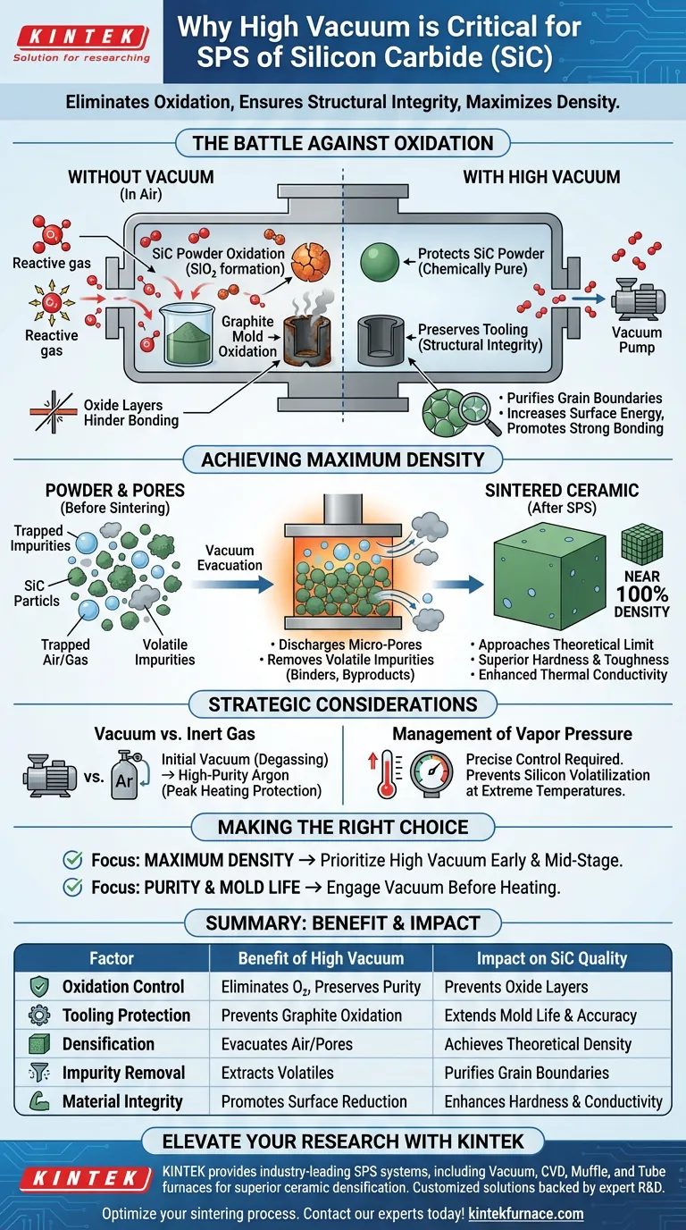 Perché è necessario mantenere un ambiente ad alto vuoto durante la SPS del SiC? Chiave per le ceramiche ad alta densità Guida Visiva