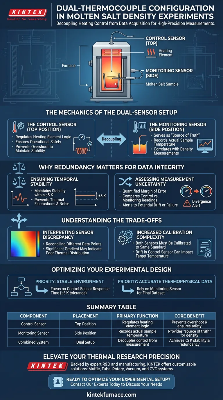 Was ist die spezifische Rolle einer Dual-Thermoelement-Konfiguration? Präzision bei Experimenten mit geschmolzenen Salzen Visuelle Anleitung