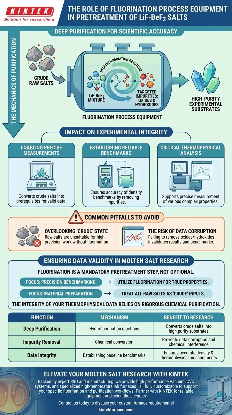 ¿Qué papel juega el equipo de proceso de fluoración en el pretratamiento de sales LiF-BeF2? Garantizar sustratos de alta pureza Guía Visual