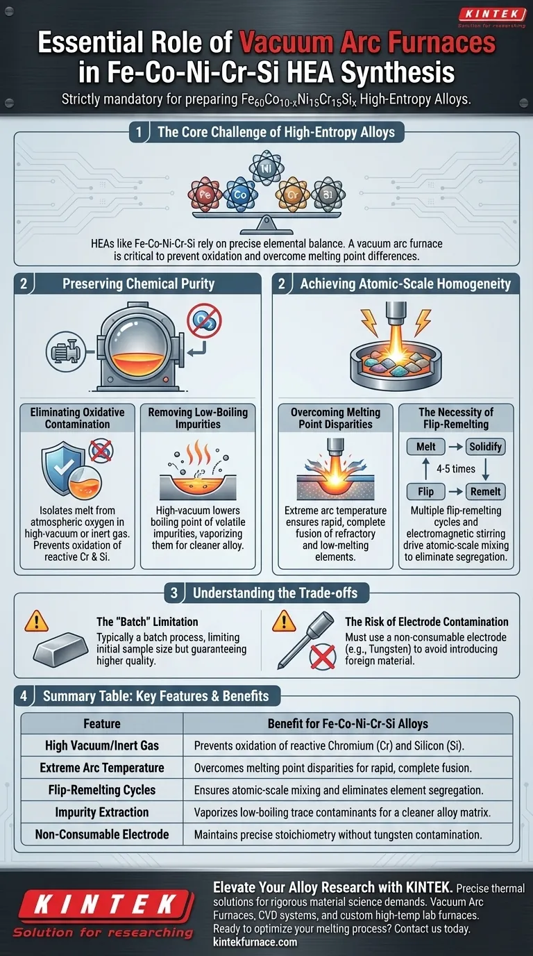 Fe60Co10-xNi15Cr15Six 합금에 진공 아크 용해로가 필요한 이유는 무엇인가요? 고엔트로피 합금의 순도 보장 시각적 가이드