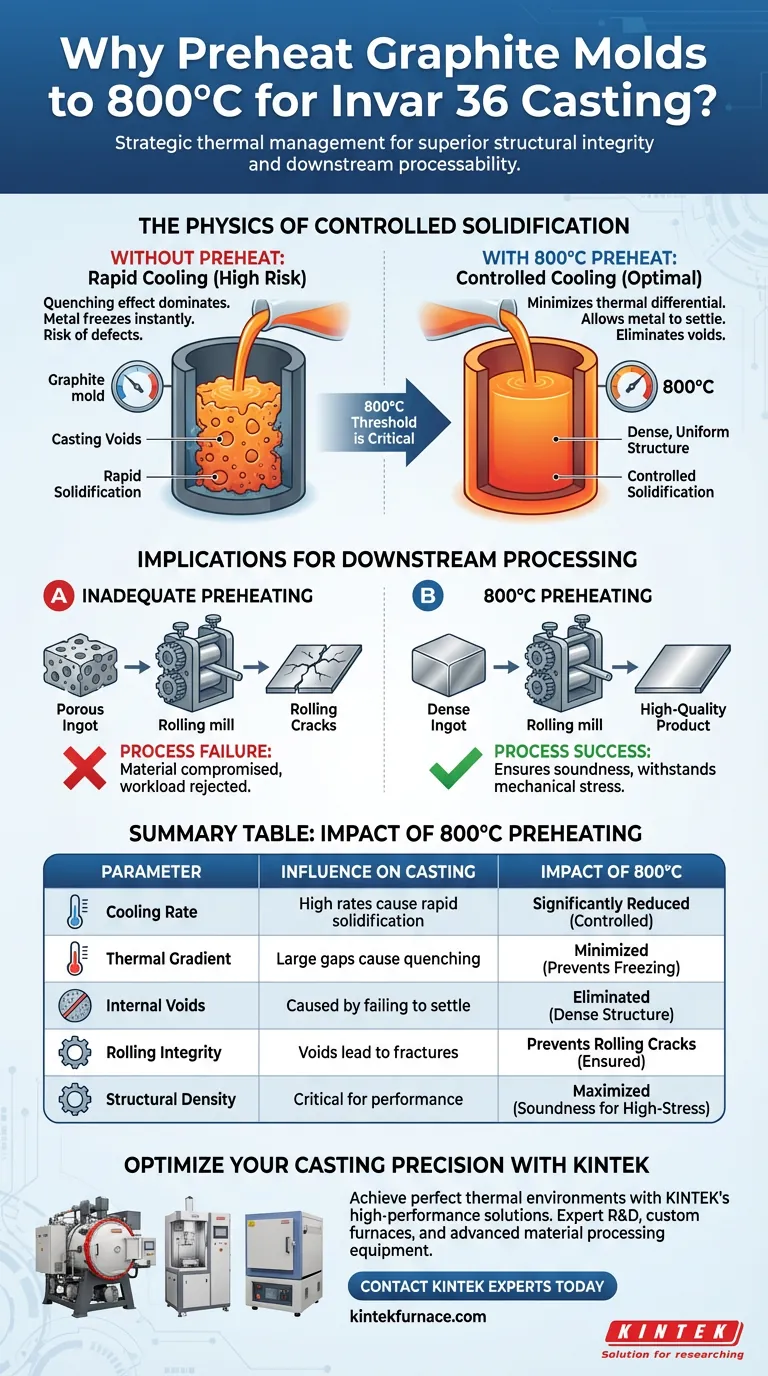 Por que os moldes de grafite são pré-aquecidos a 800 °C para a fundição de Invar 36? Desbloqueie a Produção de Lingotes de Alta Qualidade Guia Visual