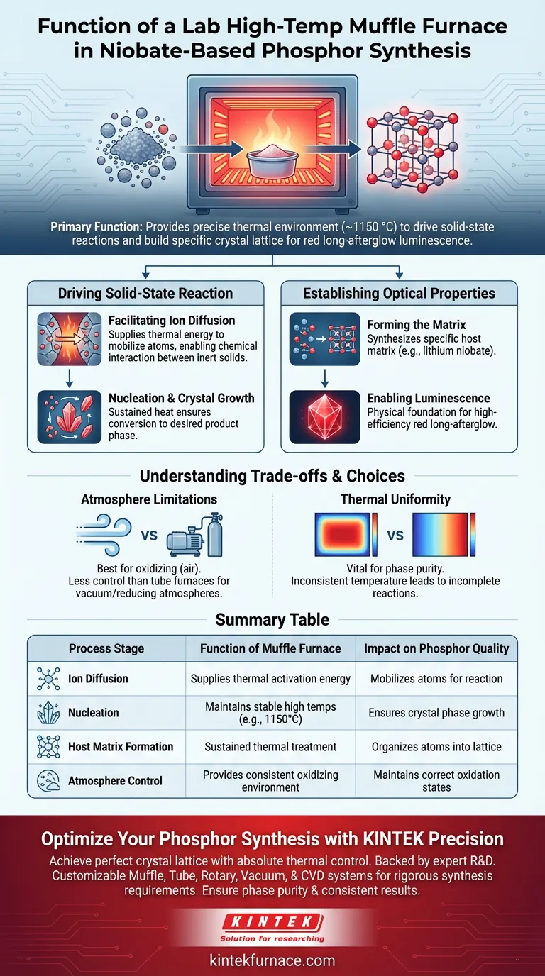 Qual è la funzione di un forno a muffola da laboratorio ad alta temperatura nella sintesi di fosfori a base di niobato? Guida Visiva