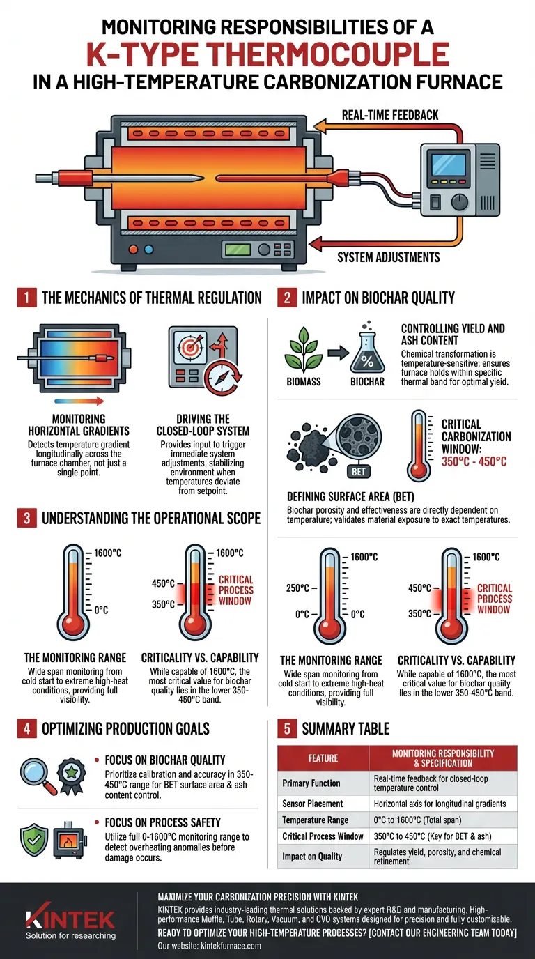 ¿Cuáles son las responsabilidades de monitoreo de un termopar tipo K en un horno de carbonización a alta temperatura? Guía de expertos Guía Visual