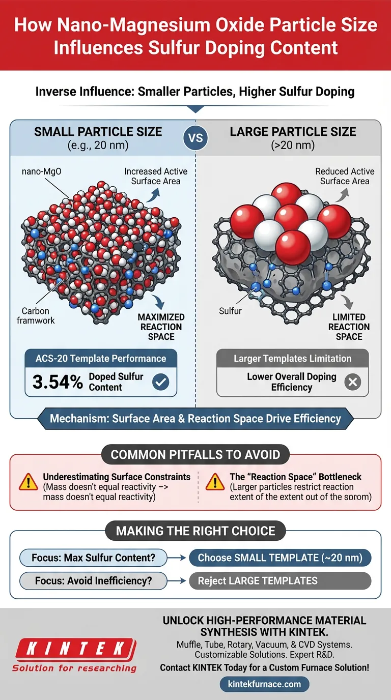 ¿Cómo influye el tamaño de las partículas de nano-MgO en el dopaje de azufre en el carbón activado? Optimizar el dopaje para materiales de laboratorio de alto rendimiento Guía Visual