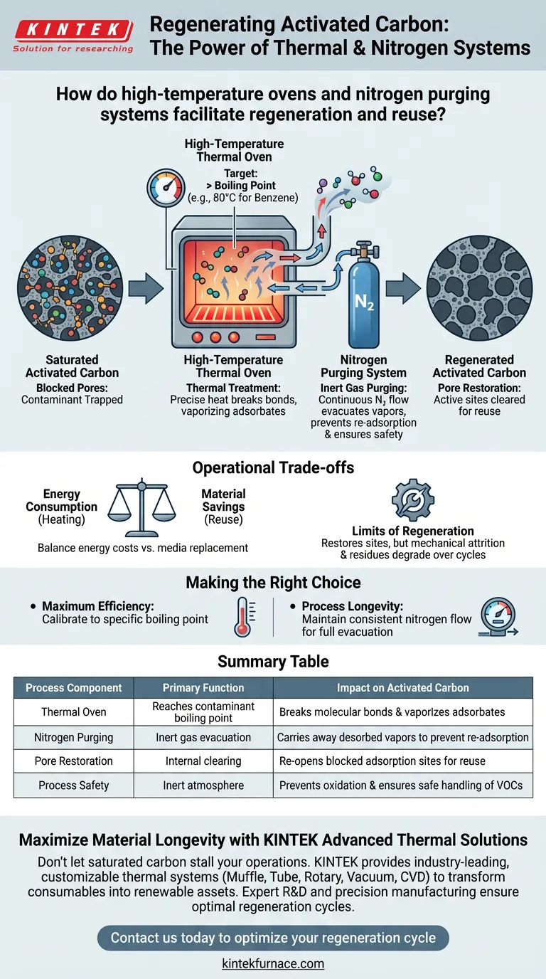 고온 오븐과 질소 퍼지 시스템은 활성탄 재생을 어떻게 촉진합니까? 성능 복원 시각적 가이드