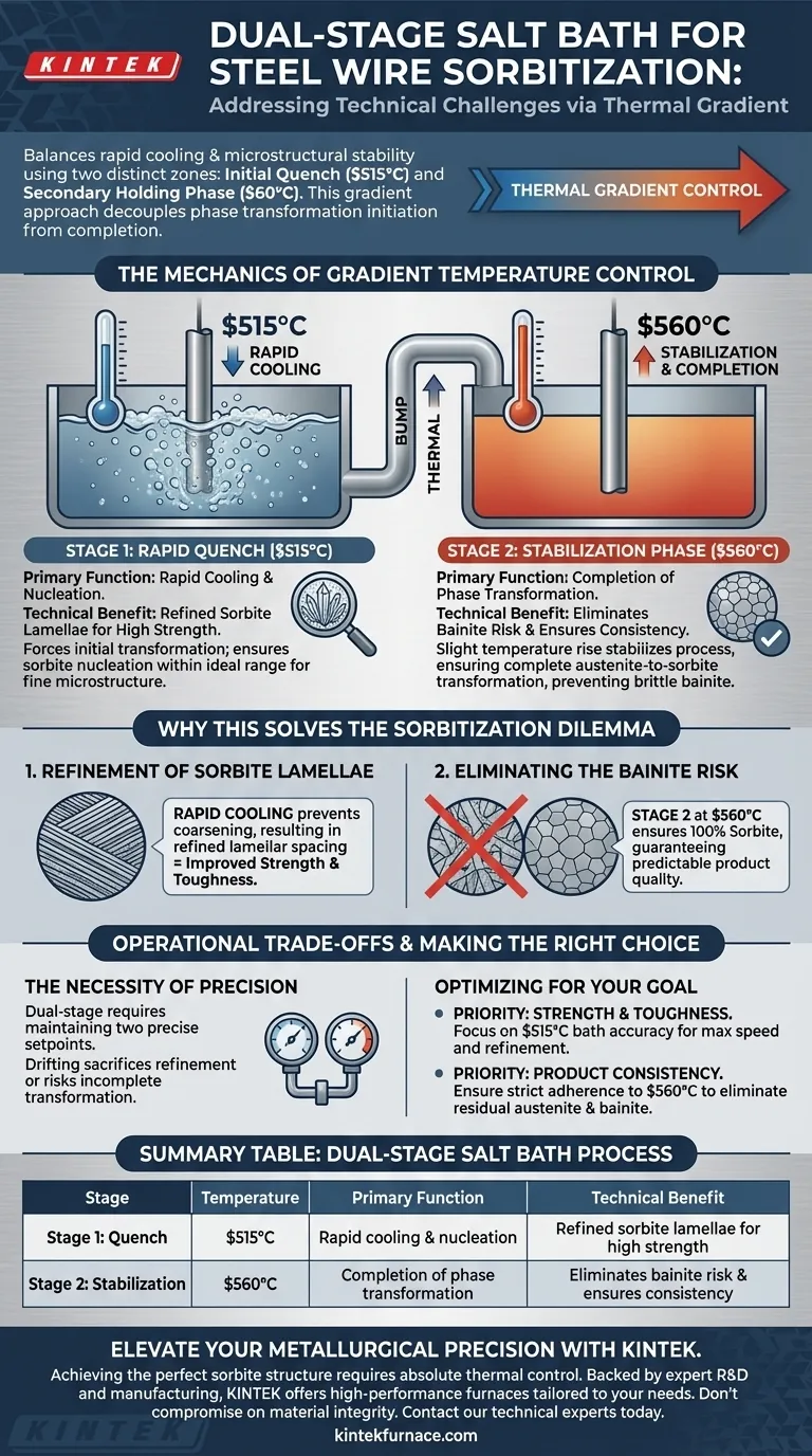 ¿Cómo aborda un diseño de baño de sal de dos etapas la sorbitización del alambre de acero? Maestría en enfriamiento por gradiente de precisión Guía Visual