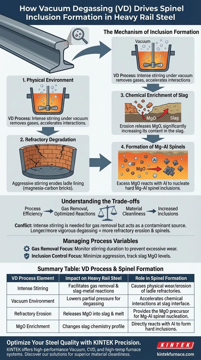 ¿Cómo influye el Desgasificado al Vacío (VD) en las inclusiones de espinela en el acero para rieles pesados? Control de la Erosión Refractaria Guía Visual