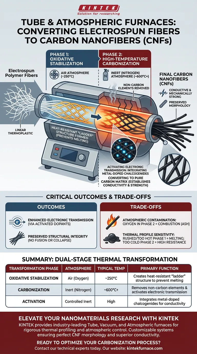 管式炉在将静电纺丝纤维转化为碳纳米纤维（CNF）方面起什么作用？掌握碳化路径 图解指南