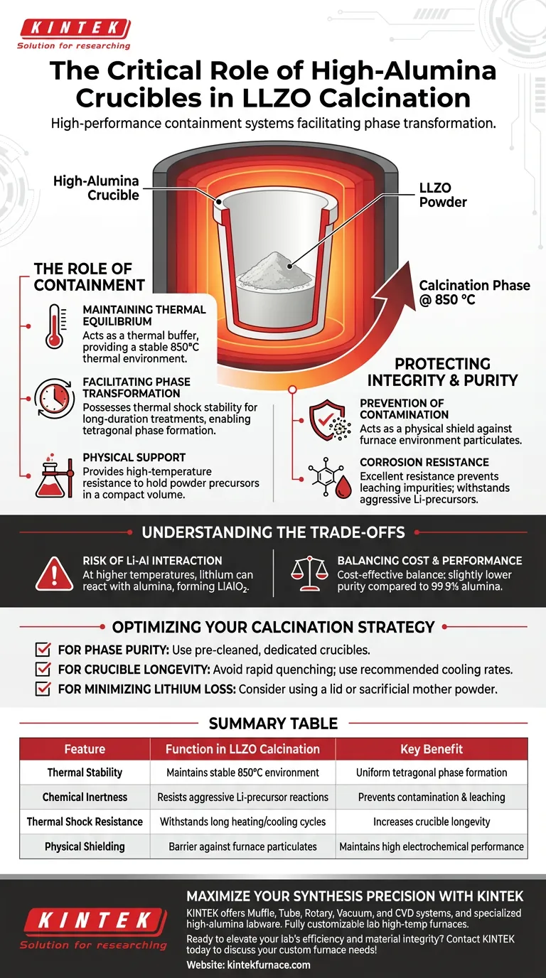 ما هي وظيفة البوتقات عالية الألومينا في تكليس LLZO؟ تحسين نقاء مواد البطارية دليل مرئي