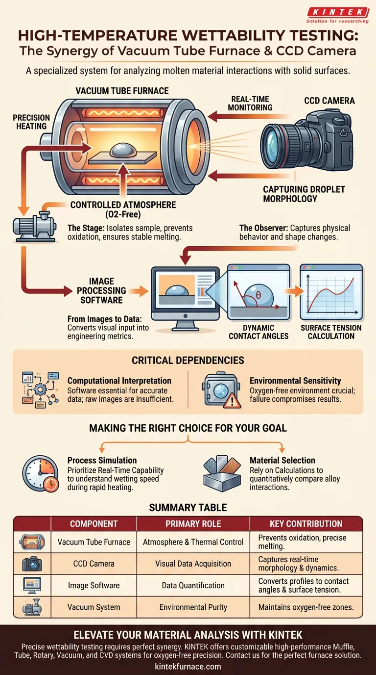 高温润湿性测试中，真空管式炉和CCD相机分别扮演什么角色？关键要点 图解指南