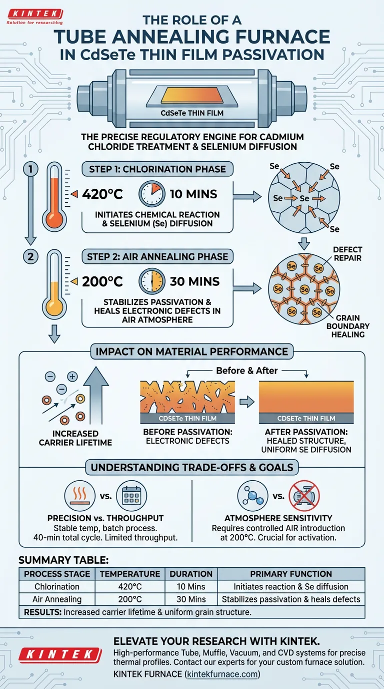 ¿Qué papel juega un horno de recocido tubular en la pasivación de CdSeTe? Optimizar la vida útil del portador de película delgada Guía Visual