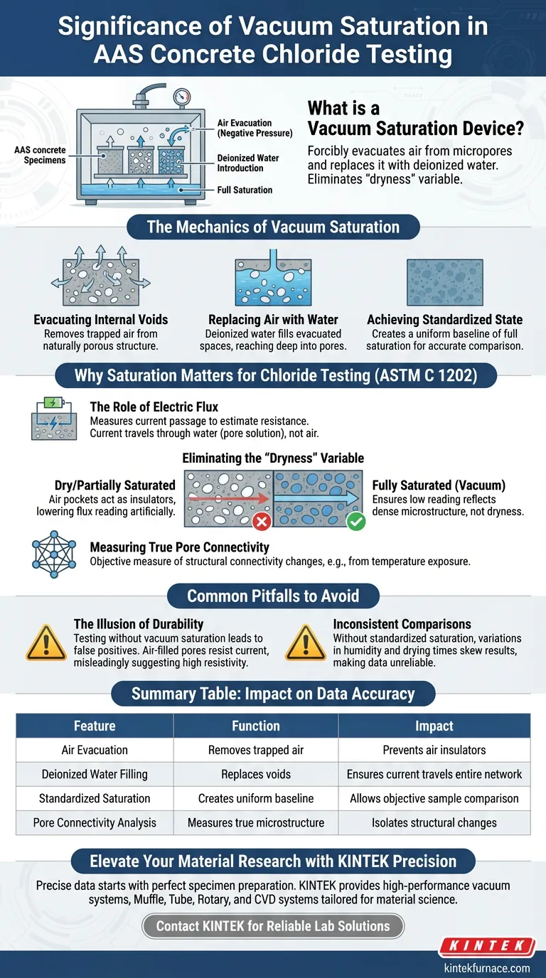 Was ist die Bedeutung der Verwendung eines Vakuum sättigungsgeräts für AAS-Beton? Sicherstellung gültiger Chloridionentests Visuelle Anleitung