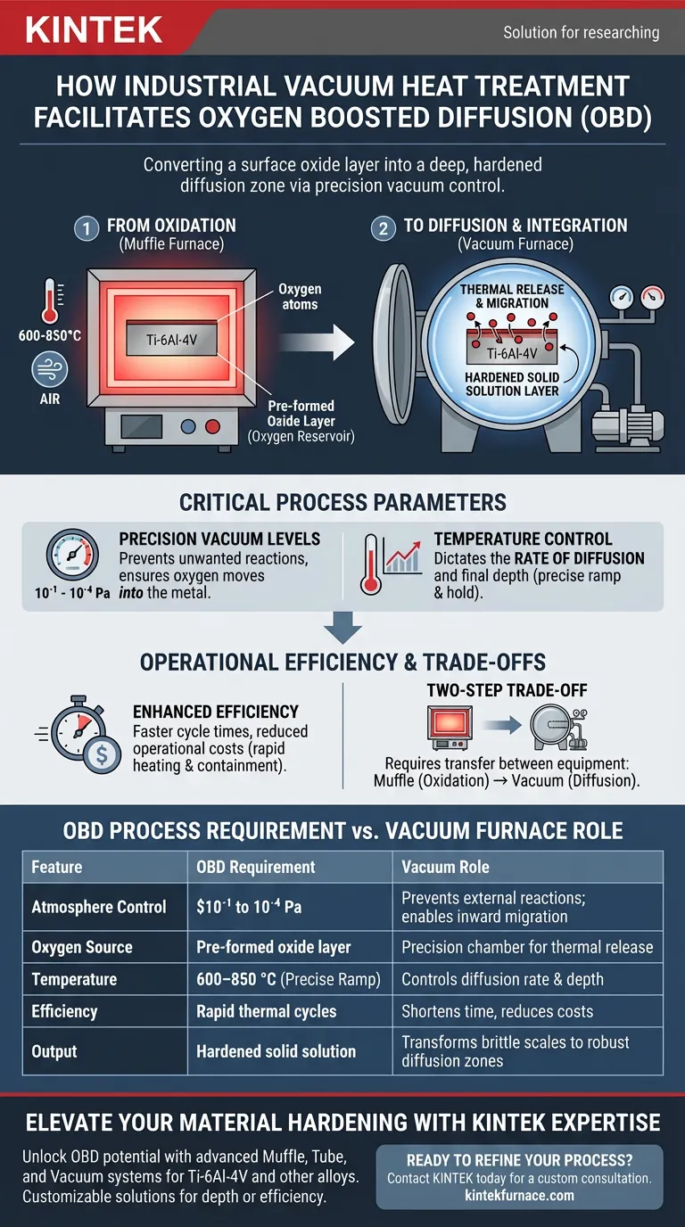 How does an industrial vacuum heat treatment furnace facilitate the diffusion step in the OBD process? Expert Insights Visual Guide