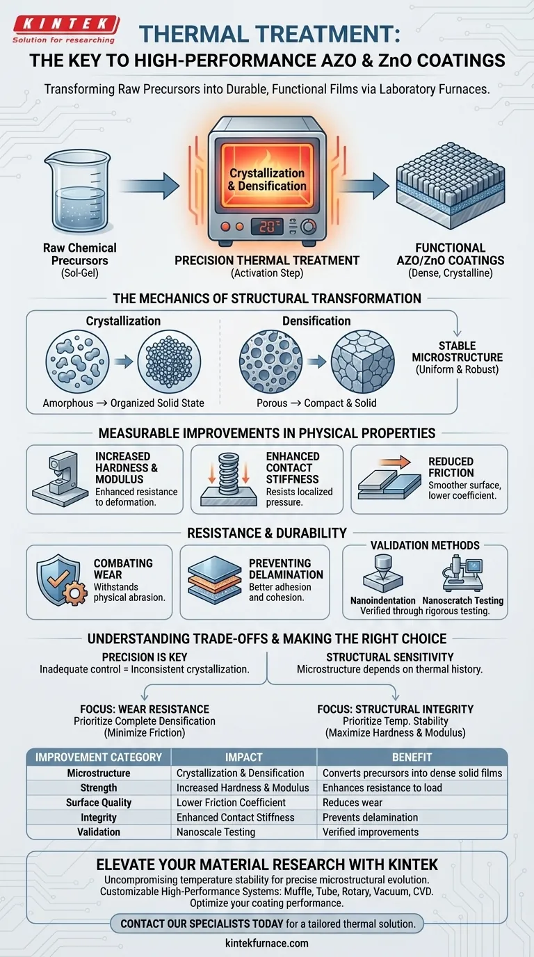 Como o tratamento térmico aprimora as propriedades mecânicas dos revestimentos de AZO e ZnO? Aumenta a Durabilidade e a Dureza Guia Visual