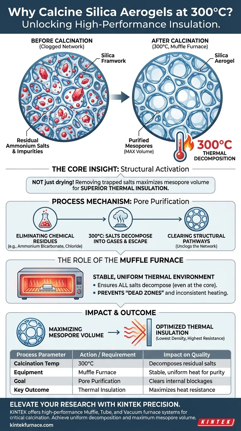 ¿Cuál es la necesidad de calcinar aerogeles de sílice a 300°C? Desbloquee el máximo aislamiento con una calcinación precisa Guía Visual